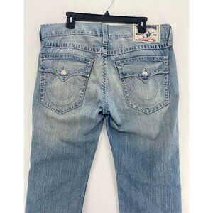 True Religion Straight Flap Natural Big T Mens 38x30 Thick Stitch Blue Fade Y2K